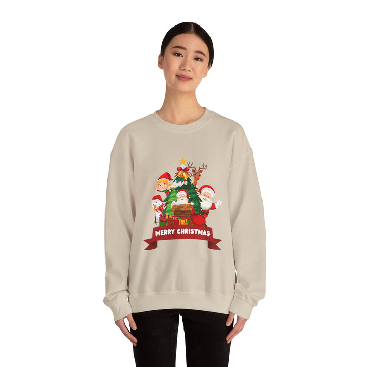 Christmas Crewneck Sweatshirt – Cute Santa & Elves "Merry Christmas" Holiday Pullover