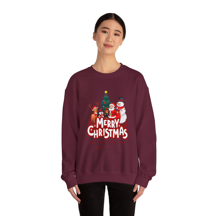 Christmas Crewneck Sweatshirt — 'Merry Christmas' Festive Holiday Sweatshirt with Santa, Reindeer & Snowman