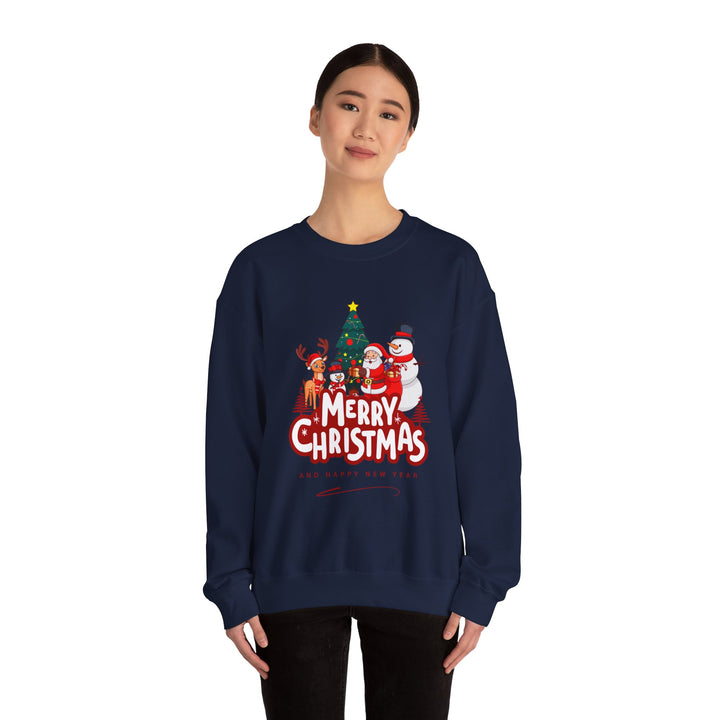 Christmas Crewneck Sweatshirt — 'Merry Christmas' Festive Holiday Sweatshirt with Santa, Reindeer & Snowman