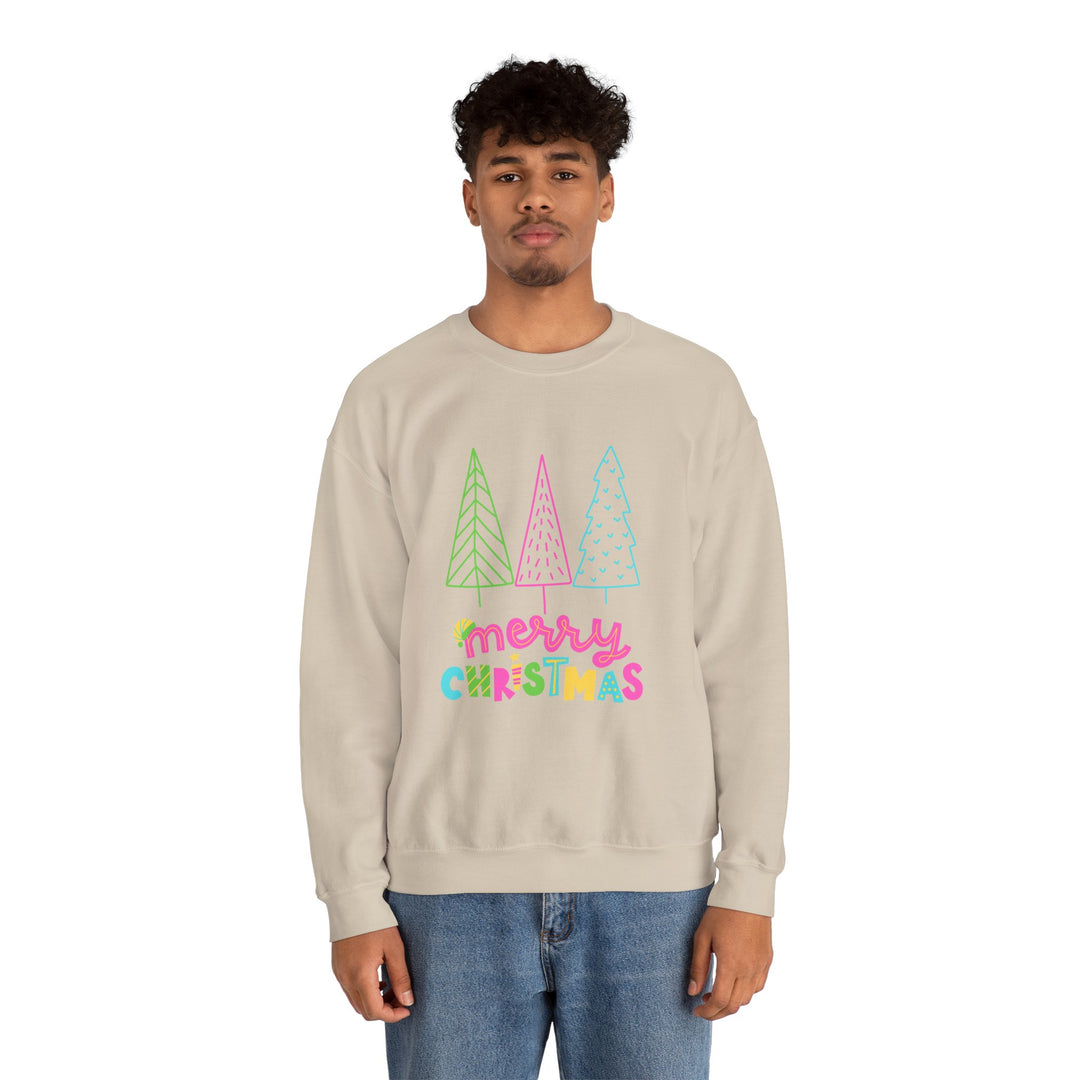 Christmas Crewneck Sweatshirt — Pastel 'Merry Christmas' Trees