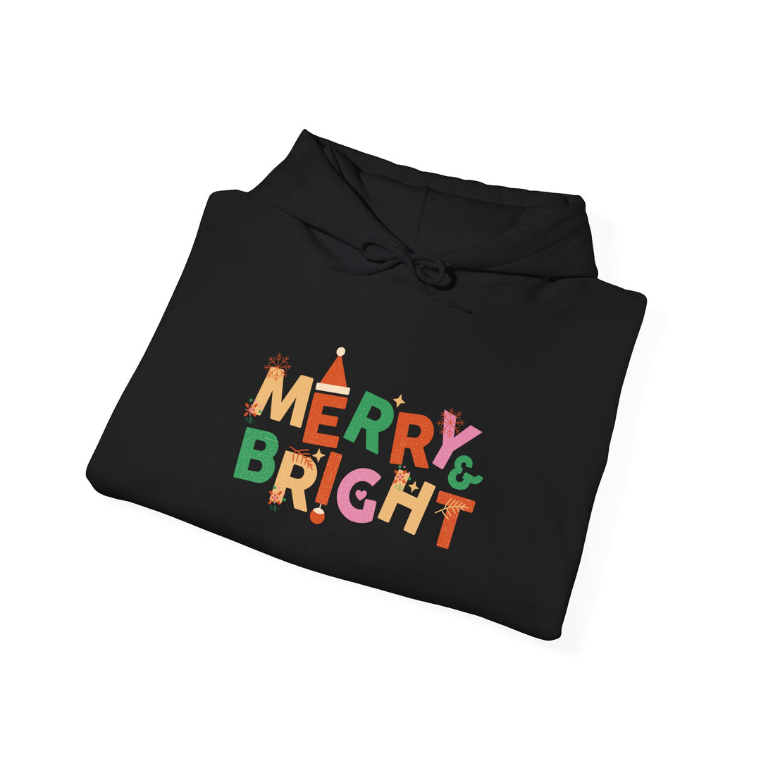 Merry & Bright Holiday Hoodie — Colorful Christmas Graphic Sweatshirt