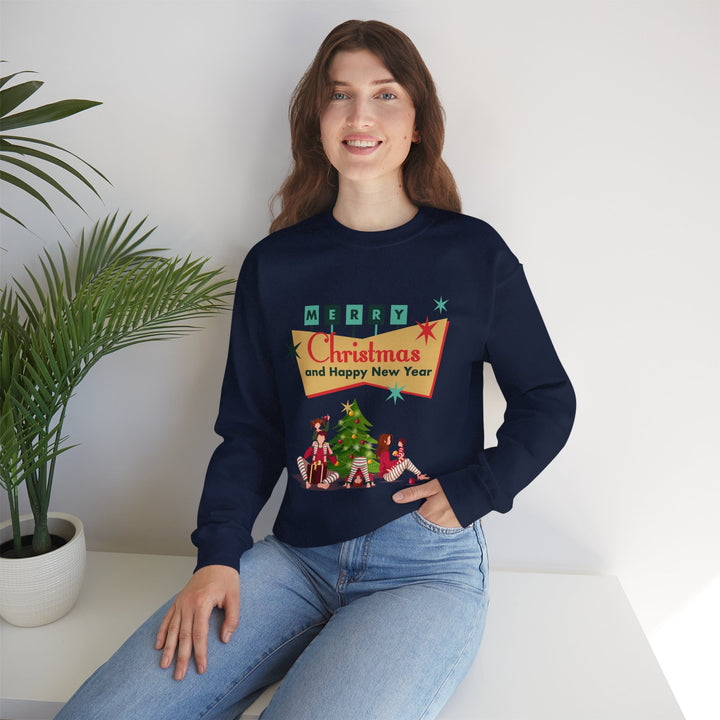Christmas Crewneck Sweatshirt - "Merry Christmas and Happy New Year" Retro Holiday Design