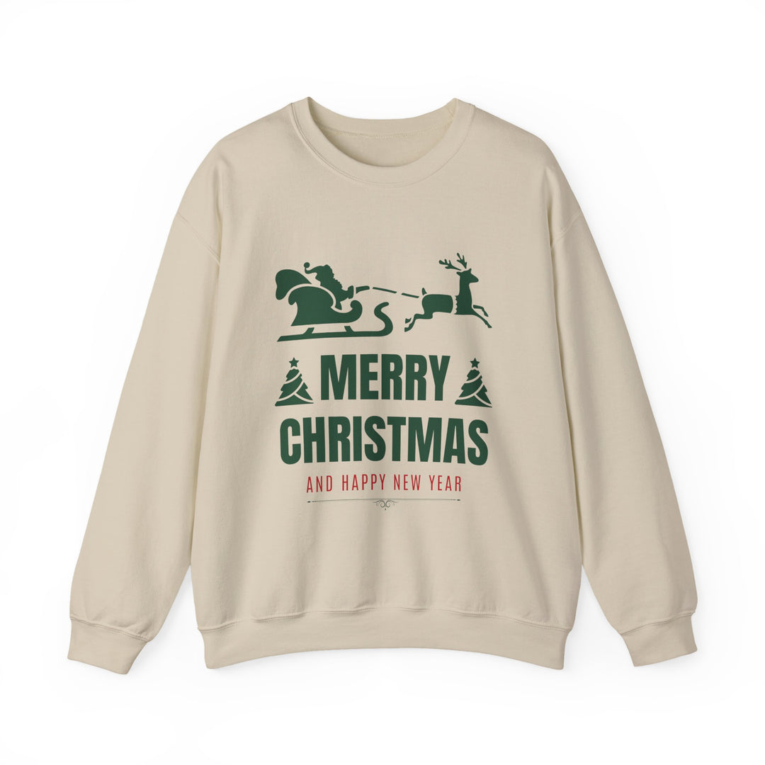 Christmas Sweatshirt - 'Merry Christmas and Happy New Year' Santa Sleigh Crewneck