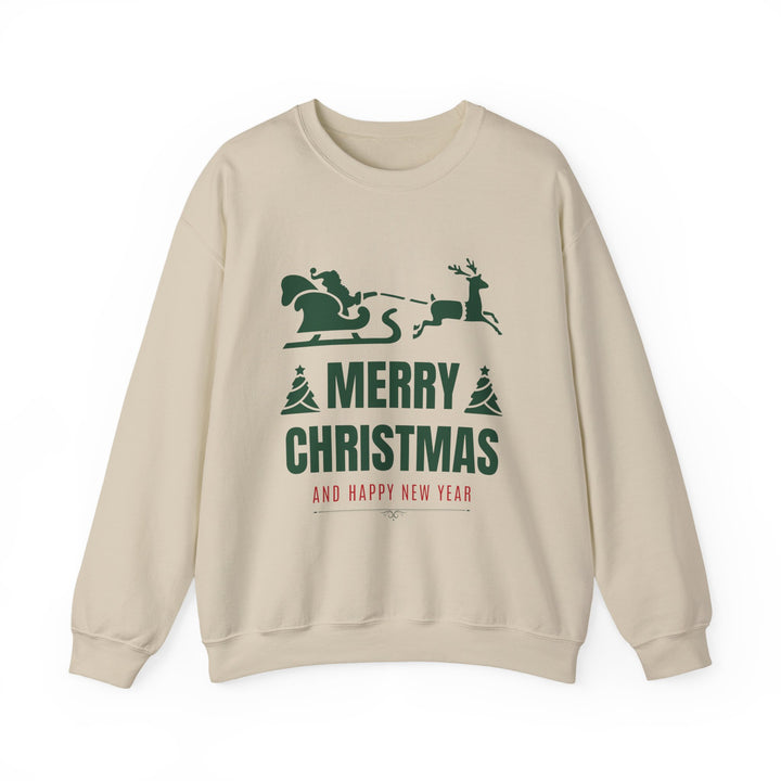 Christmas Sweatshirt - 'Merry Christmas and Happy New Year' Santa Sleigh Crewneck