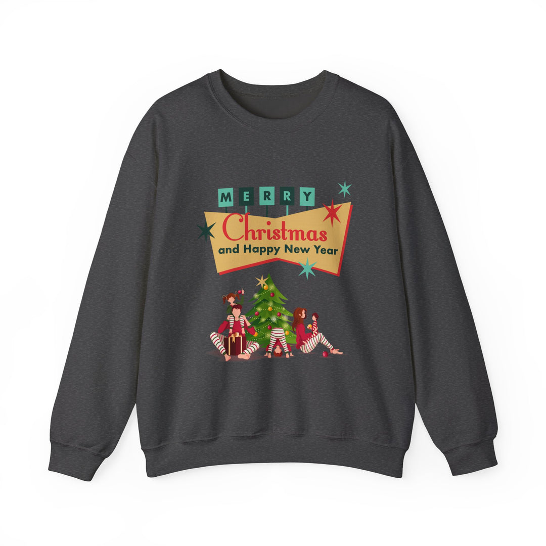 Christmas Crewneck Sweatshirt - "Merry Christmas and Happy New Year" Retro Holiday Design
