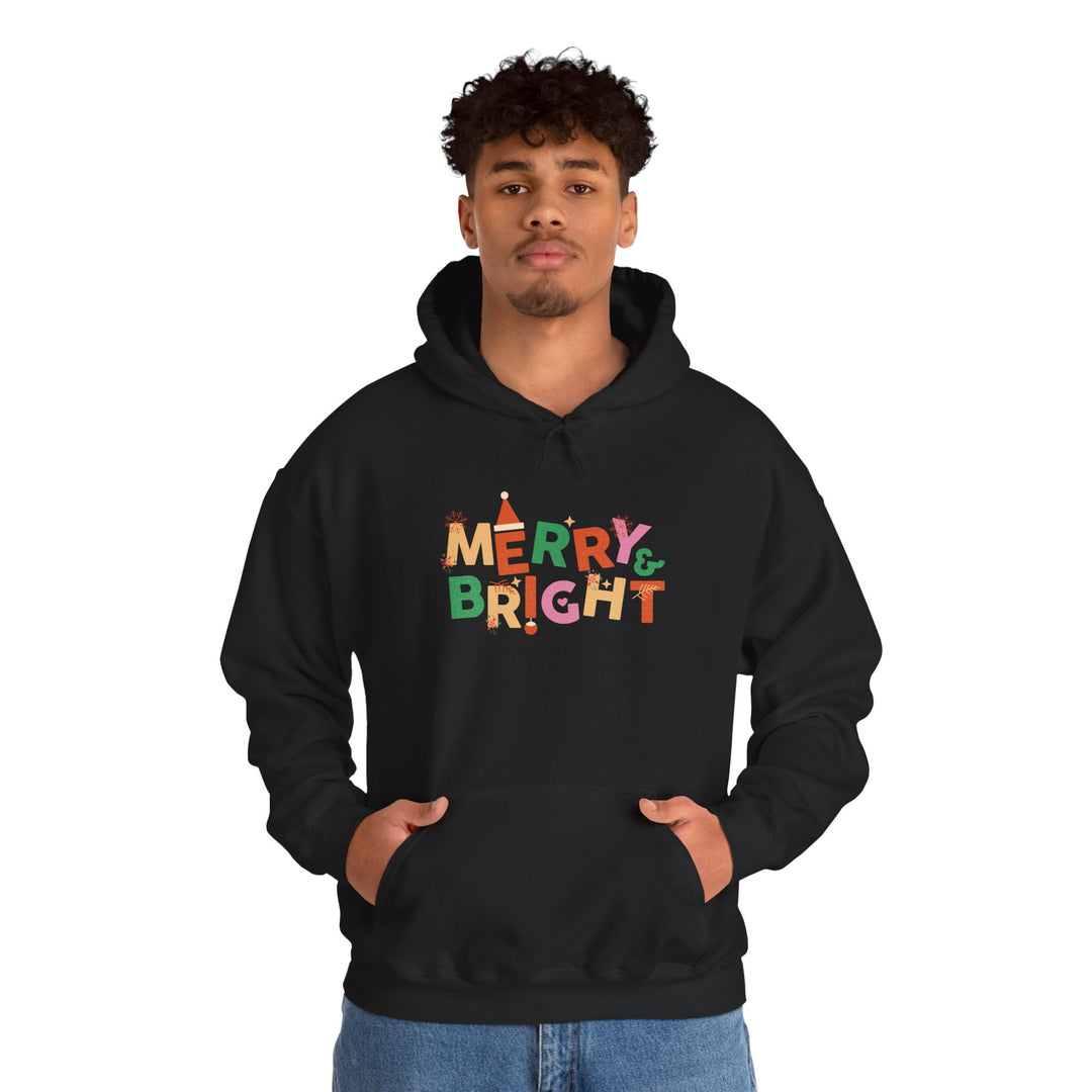 Merry & Bright Holiday Hoodie — Colorful Christmas Graphic Sweatshirt