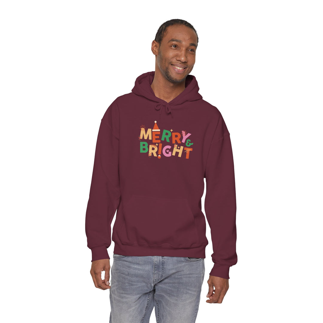 Merry & Bright Holiday Hoodie — Colorful Christmas Graphic Sweatshirt