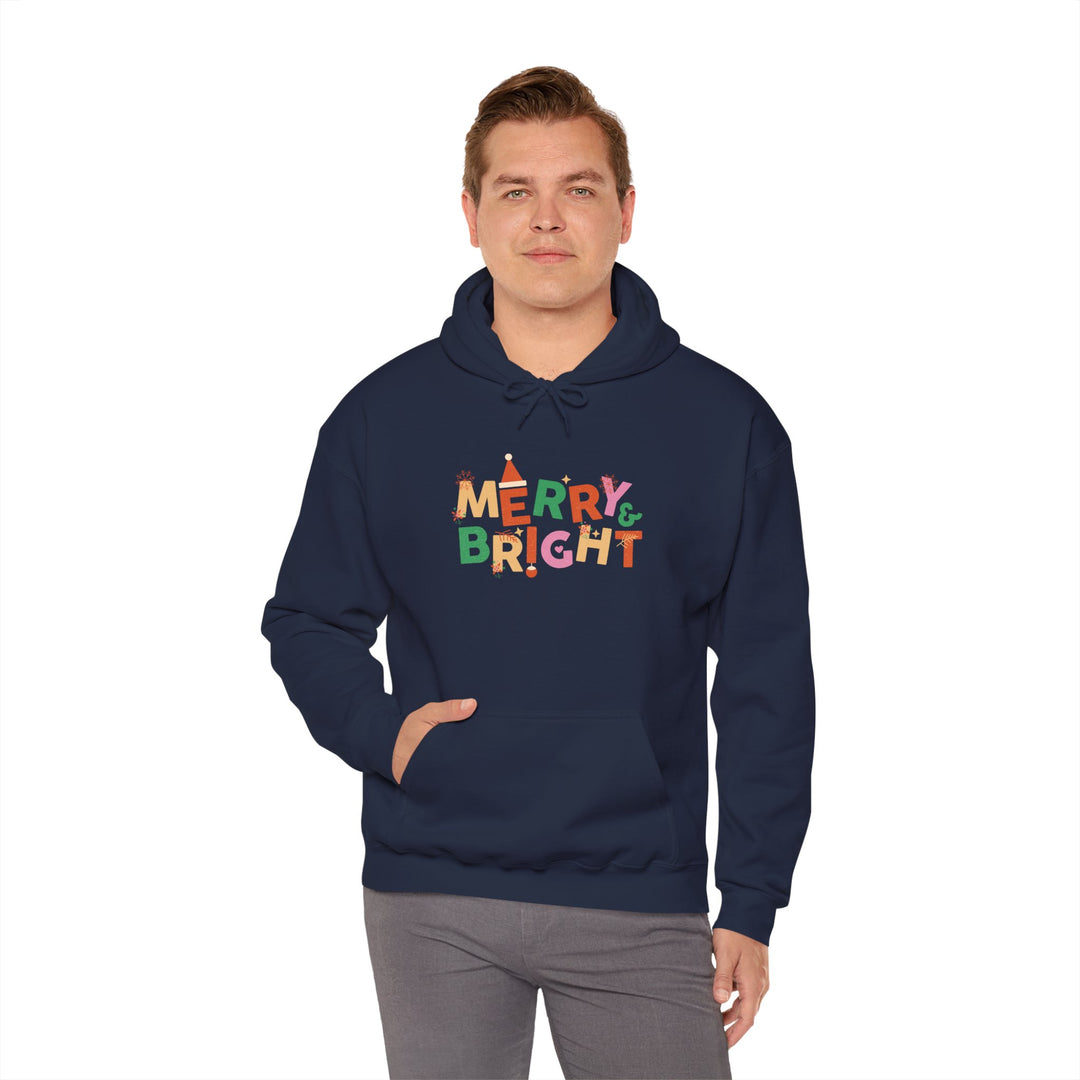 Merry & Bright Holiday Hoodie — Colorful Christmas Graphic Sweatshirt