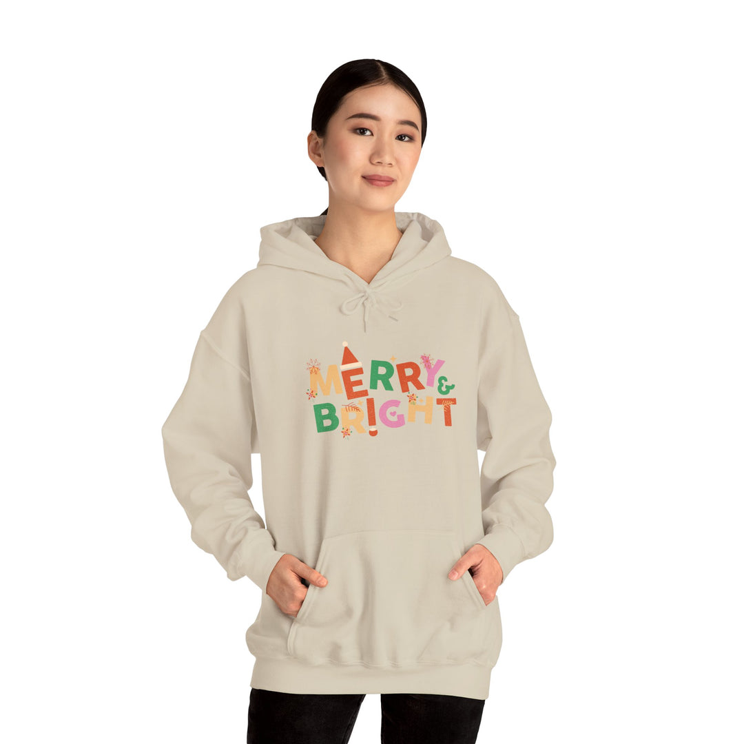 Merry & Bright Holiday Hoodie — Colorful Christmas Graphic Sweatshirt