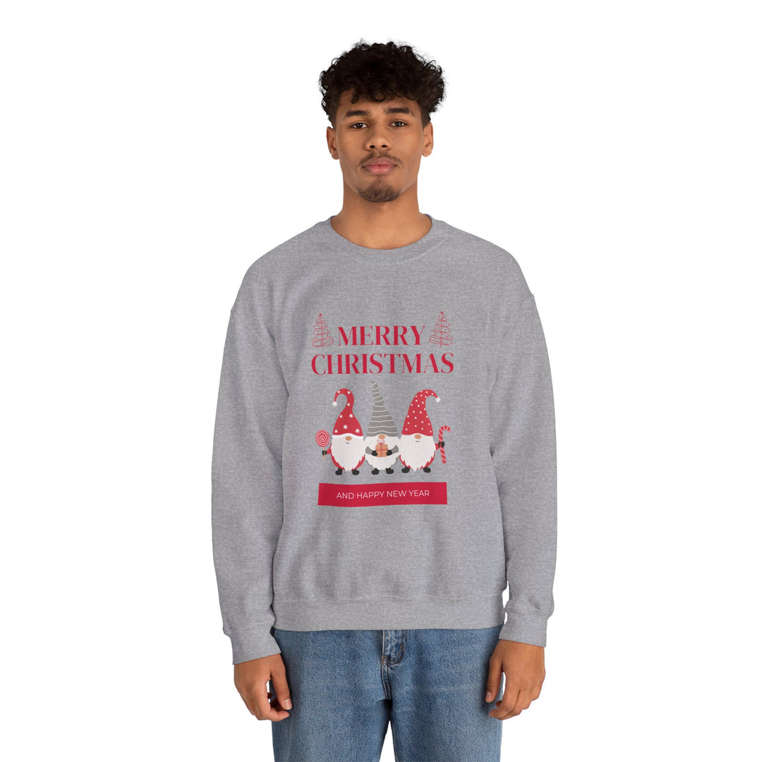 Christmas Gnome Crewneck Sweatshirt - "Merry Christmas and Happy New Year" Holiday Sweatshirt