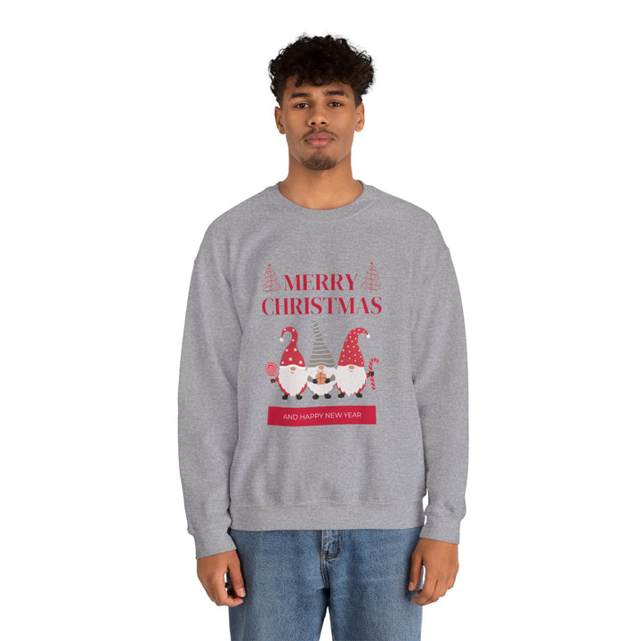 Christmas Gnome Crewneck Sweatshirt - "Merry Christmas and Happy New Year" Holiday Sweatshirt