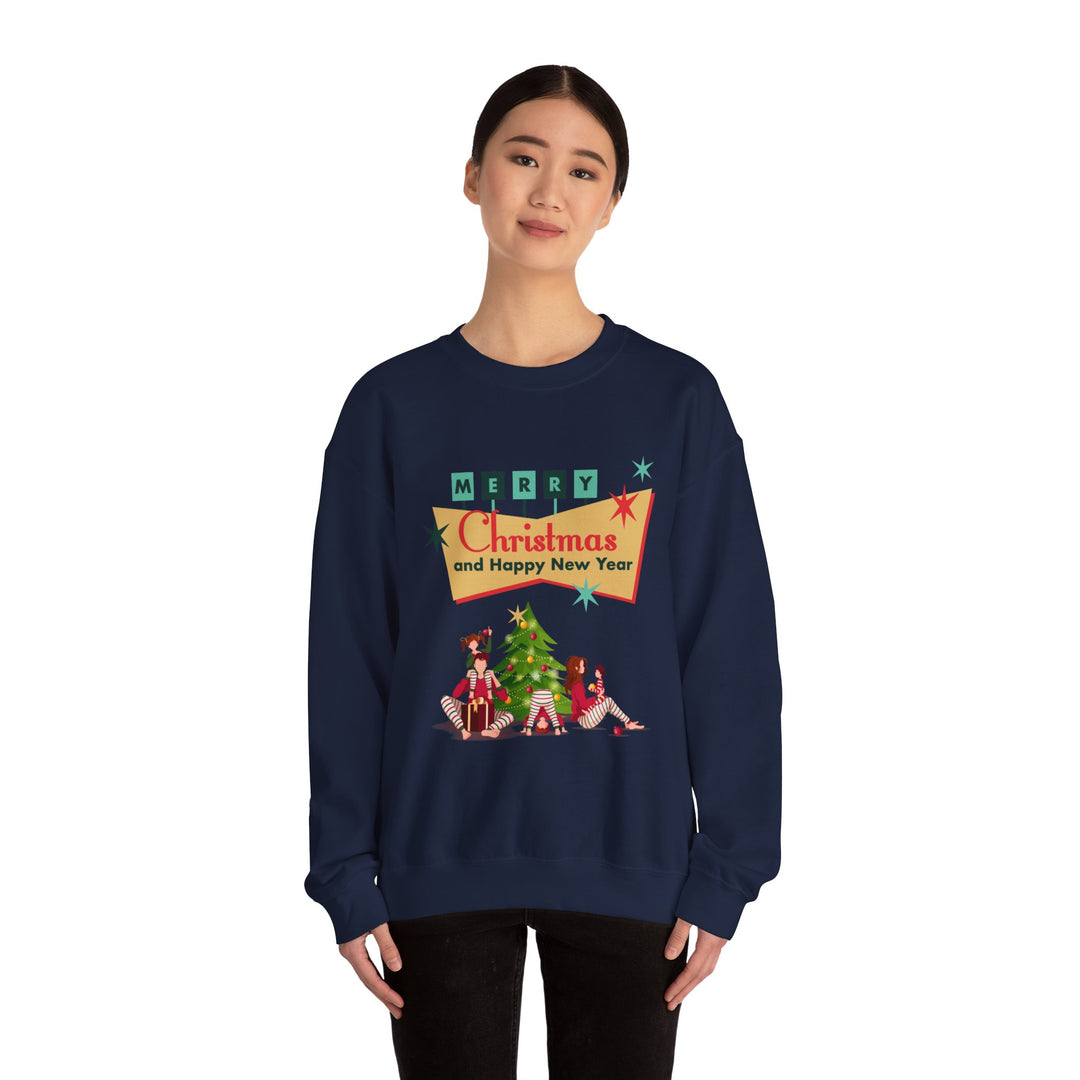 Christmas Crewneck Sweatshirt - "Merry Christmas and Happy New Year" Retro Holiday Design