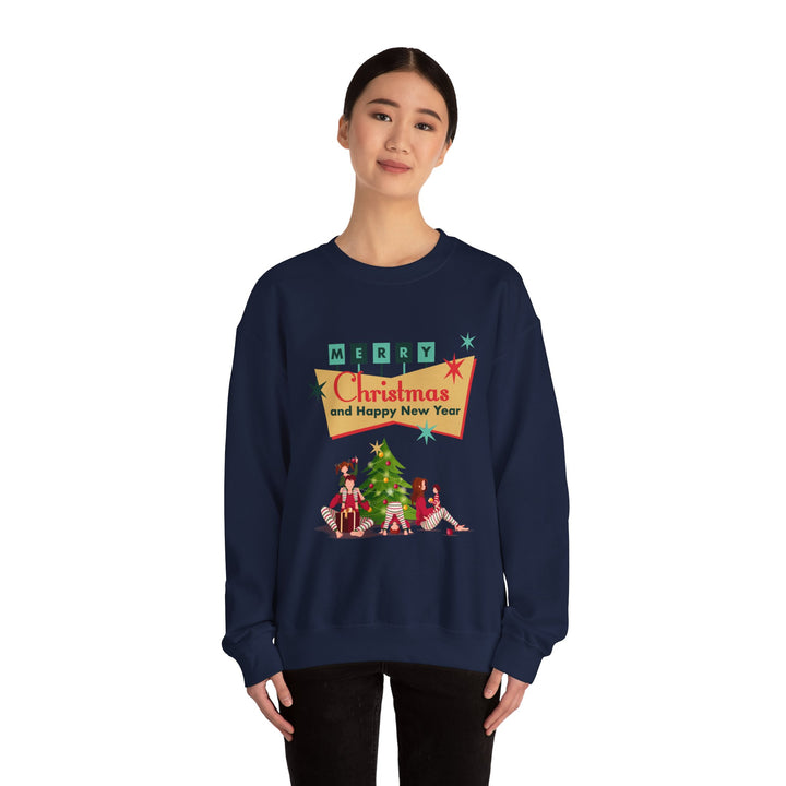 Christmas Crewneck Sweatshirt - "Merry Christmas and Happy New Year" Retro Holiday Design