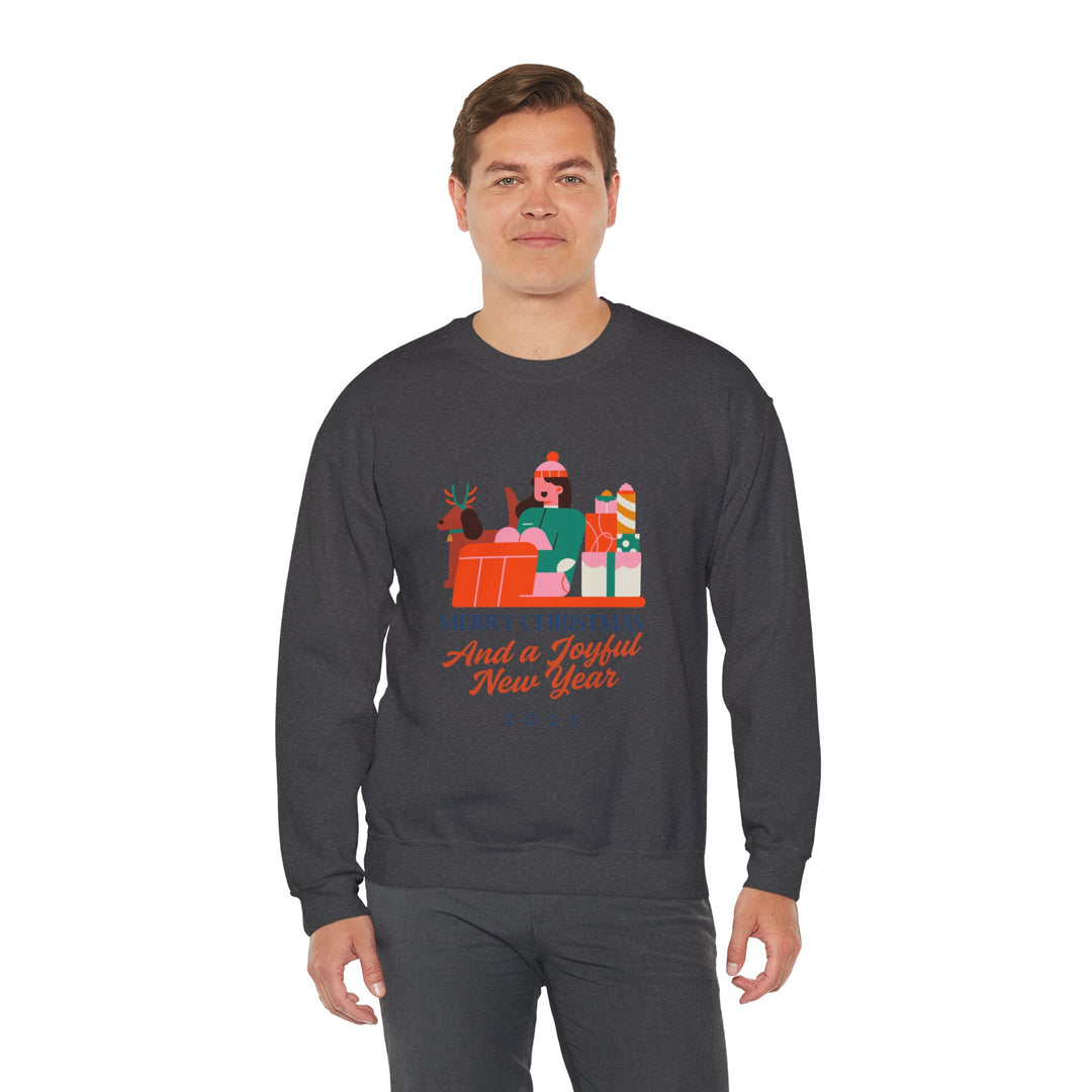 Christmas Crewneck Sweatshirt - "Merry Christmas and a Joyful New Year 2025" Holiday Sweatshirt