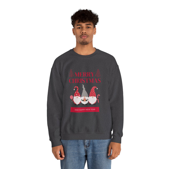 Christmas Gnome Crewneck Sweatshirt - "Merry Christmas and Happy New Year" Holiday Sweatshirt
