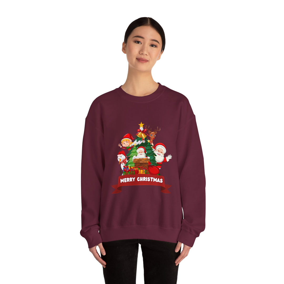 Christmas Crewneck Sweatshirt – Cute Santa & Elves "Merry Christmas" Holiday Pullover