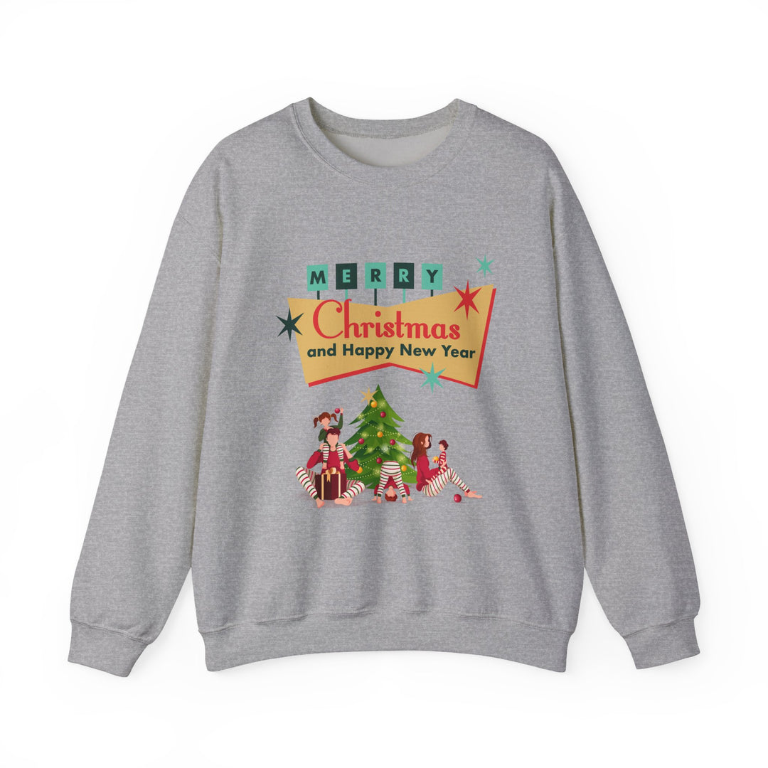 Christmas Crewneck Sweatshirt - "Merry Christmas and Happy New Year" Retro Holiday Design