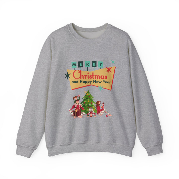 Christmas Crewneck Sweatshirt - "Merry Christmas and Happy New Year" Retro Holiday Design