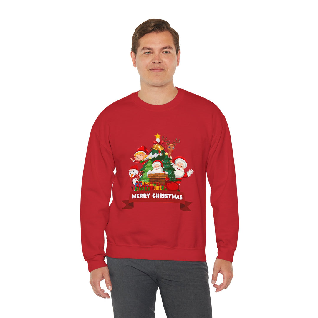 Christmas Crewneck Sweatshirt – Cute Santa & Elves "Merry Christmas" Holiday Pullover