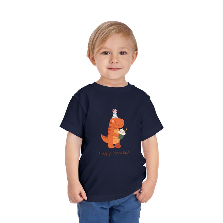 Toddler Tee — Cute Birthday Dinosaur "Happy Birthday" Shirt
