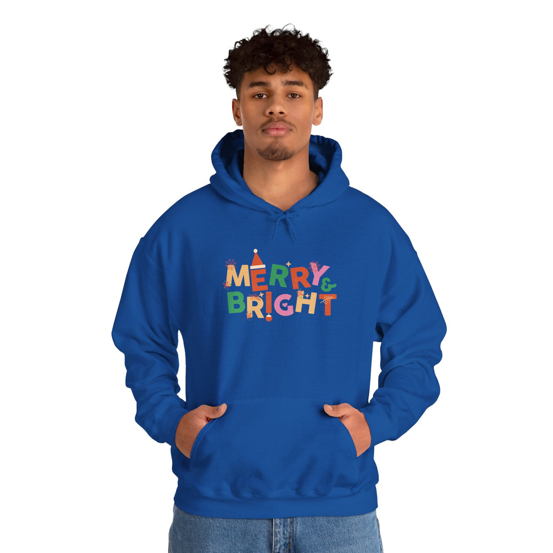 Merry & Bright Holiday Hoodie — Colorful Christmas Graphic Sweatshirt