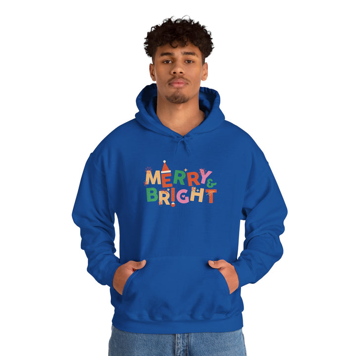 Merry & Bright Holiday Hoodie — Colorful Christmas Graphic Sweatshirt