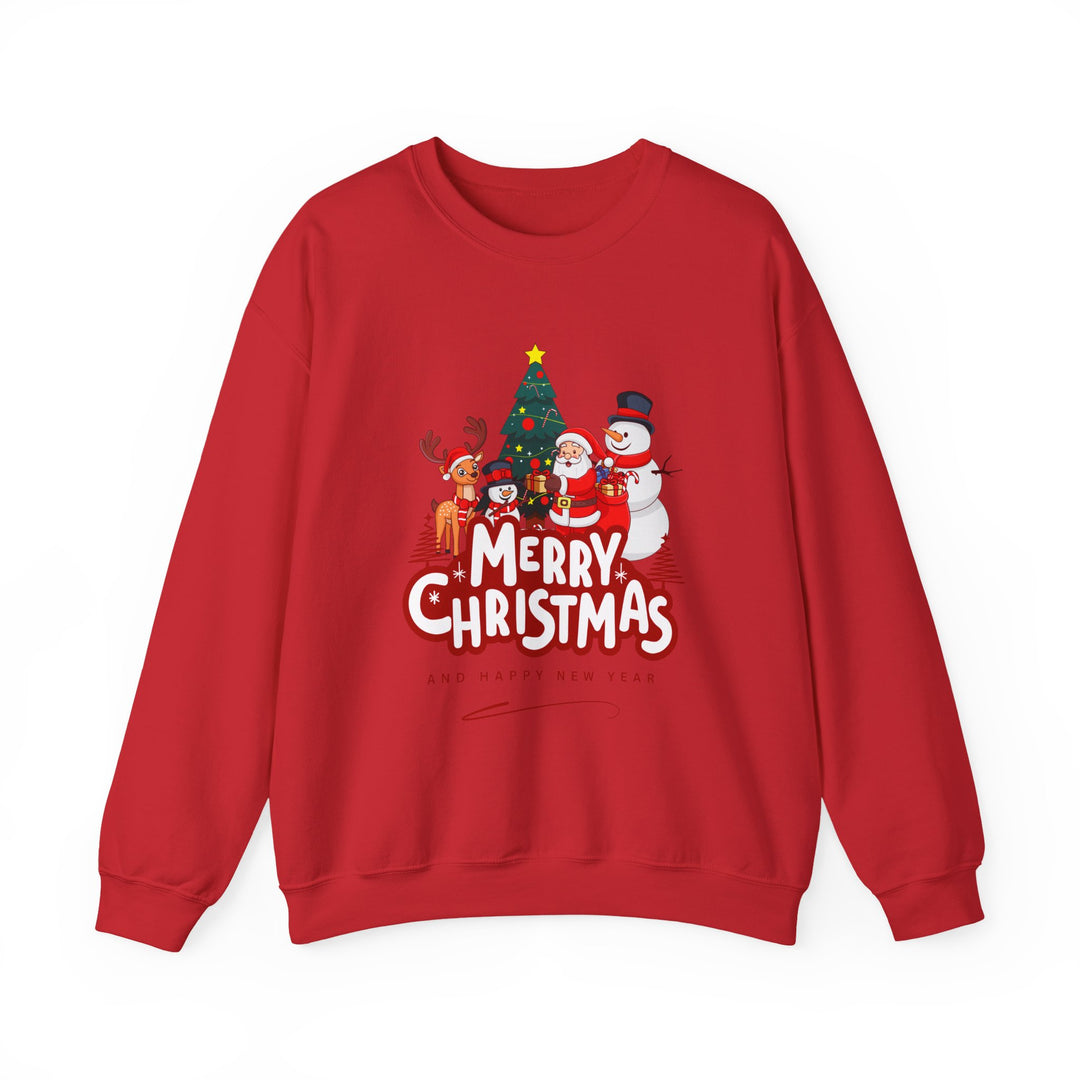 Christmas Crewneck Sweatshirt — 'Merry Christmas' Festive Holiday Sweatshirt with Santa, Reindeer & Snowman