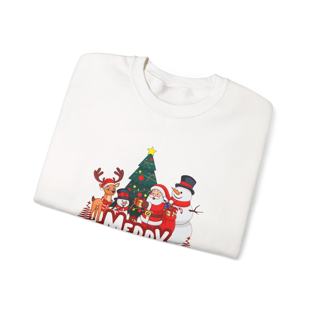 Christmas Crewneck Sweatshirt — 'Merry Christmas' Festive Holiday Sweatshirt with Santa, Reindeer & Snowman