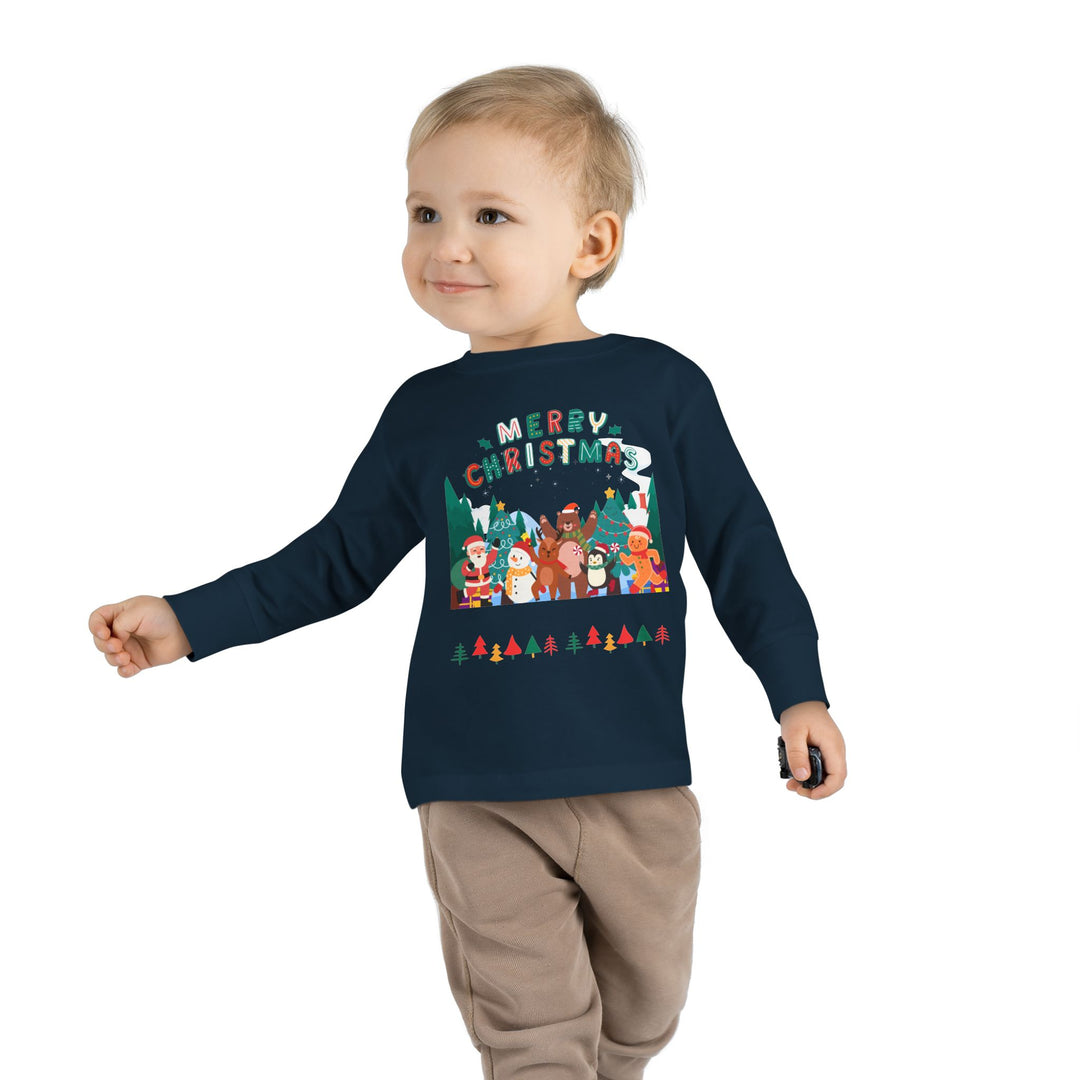 Merry Christmas Toddler Long Sleeve Tee — Cute Holiday Animal Friends