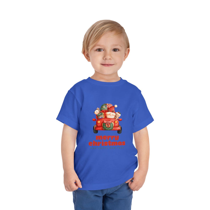 Toddler Tee — Cute Santa in Car “Merry Christmas and Happy New Year” Holiday Tee