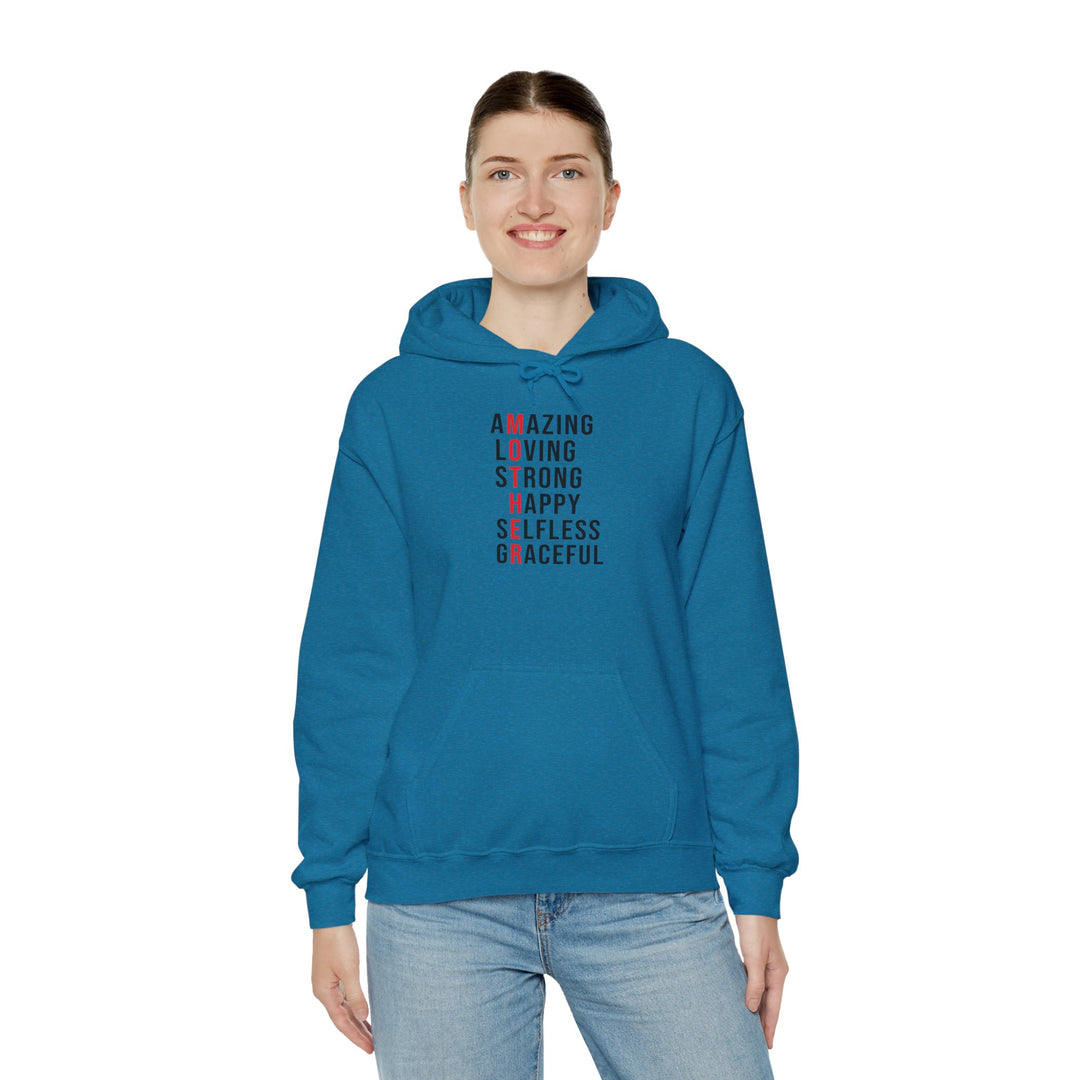 Mom's Hooded Sweatshirt – Amazing, Loving, Strong, Happy, Selfless, Graceful Design