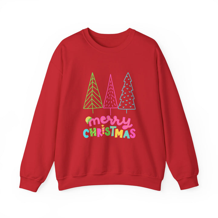 Christmas Crewneck Sweatshirt — Pastel 'Merry Christmas' Trees
