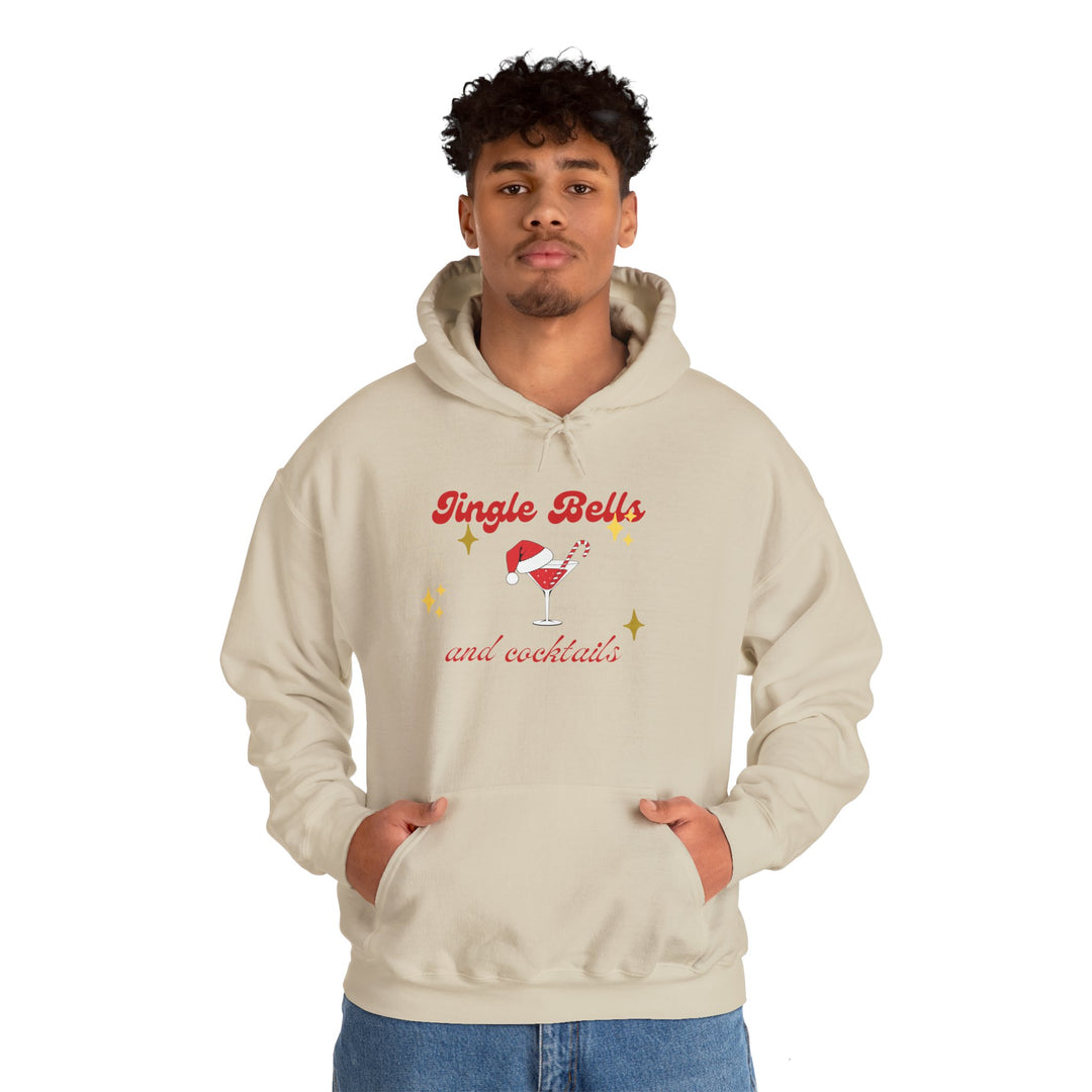 Jingle Bells and Cocktails Hoodie - Festive Unisex Heavy Blend Sweatshirt