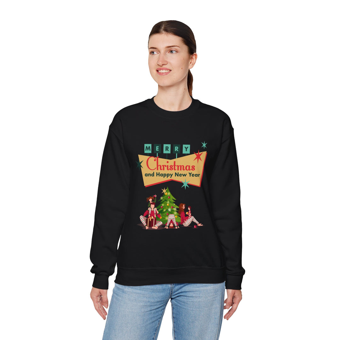 Christmas Crewneck Sweatshirt - "Merry Christmas and Happy New Year" Retro Holiday Design