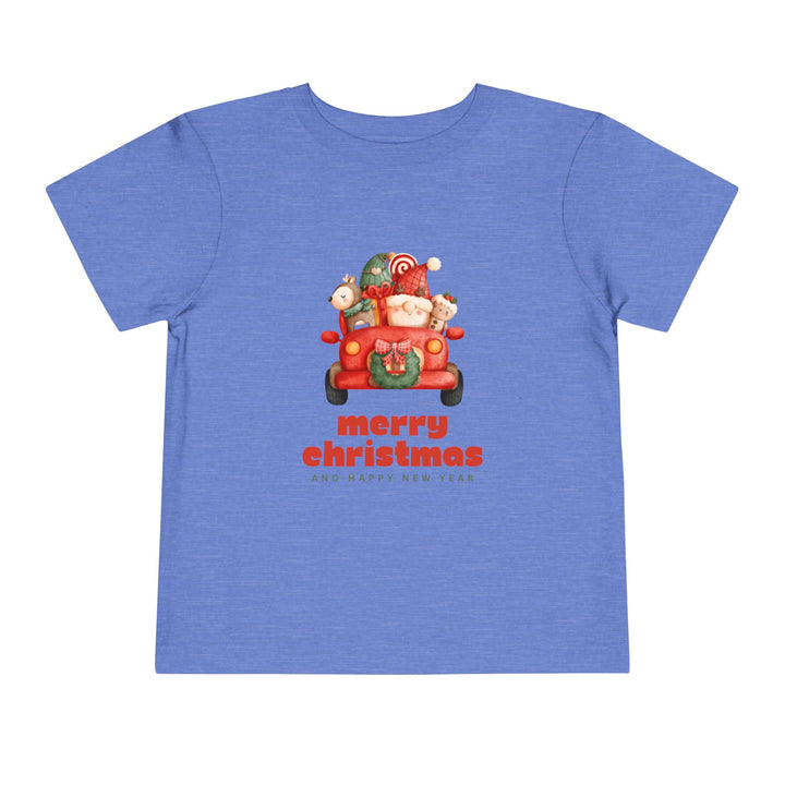 Toddler Tee — Cute Santa in Car “Merry Christmas and Happy New Year” Holiday Tee
