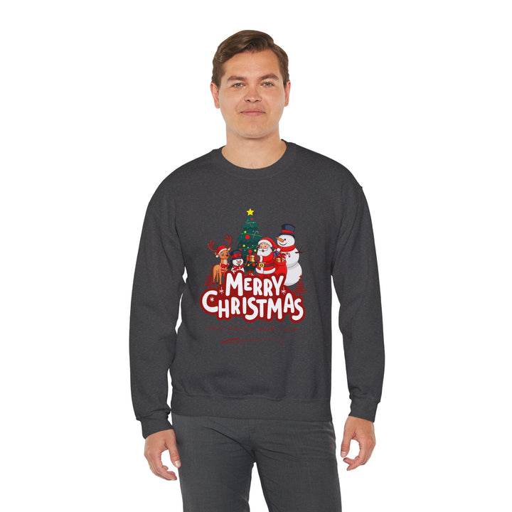 Christmas Crewneck Sweatshirt — 'Merry Christmas' Festive Holiday Sweatshirt with Santa, Reindeer & Snowman