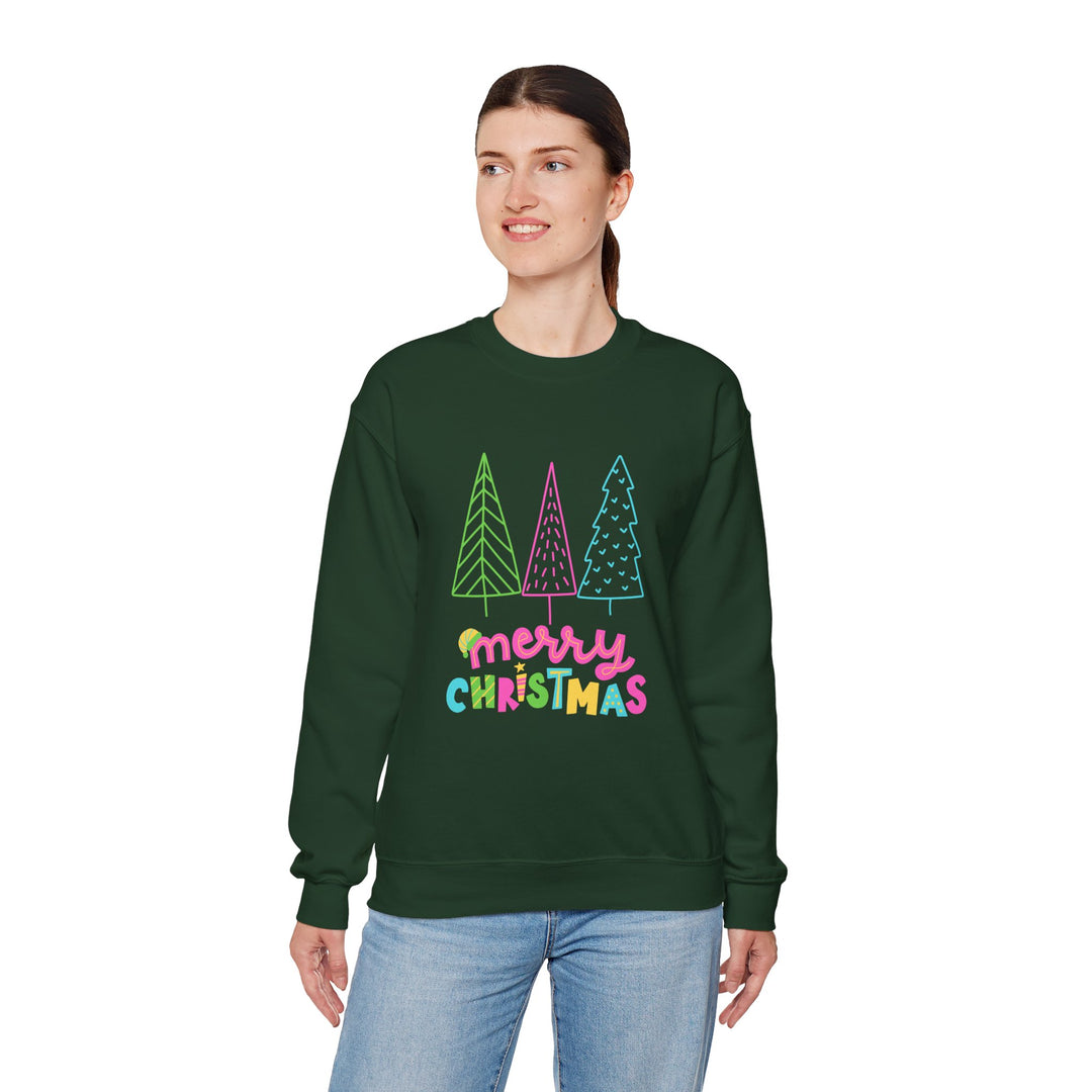 Christmas Crewneck Sweatshirt — Pastel 'Merry Christmas' Trees
