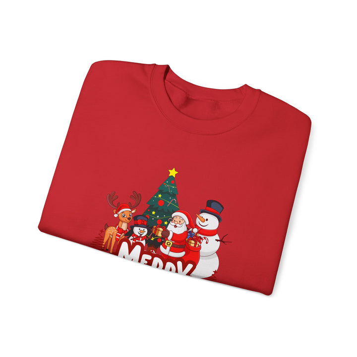 Christmas Crewneck Sweatshirt — 'Merry Christmas' Festive Holiday Sweatshirt with Santa, Reindeer & Snowman