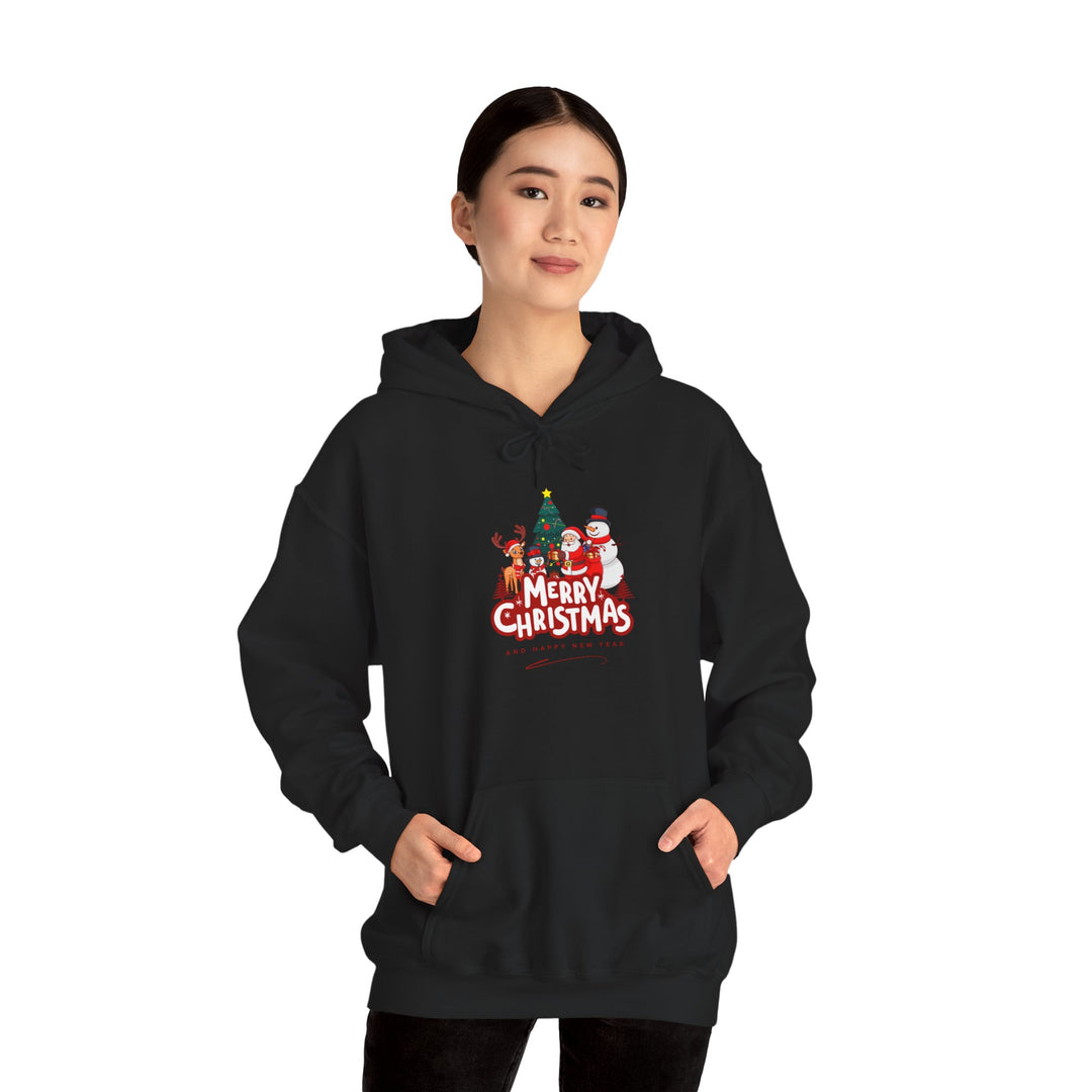 Christmas Crew Hoodie - 'Merry Christmas' Santa & Snowman Holiday Sweatshirt