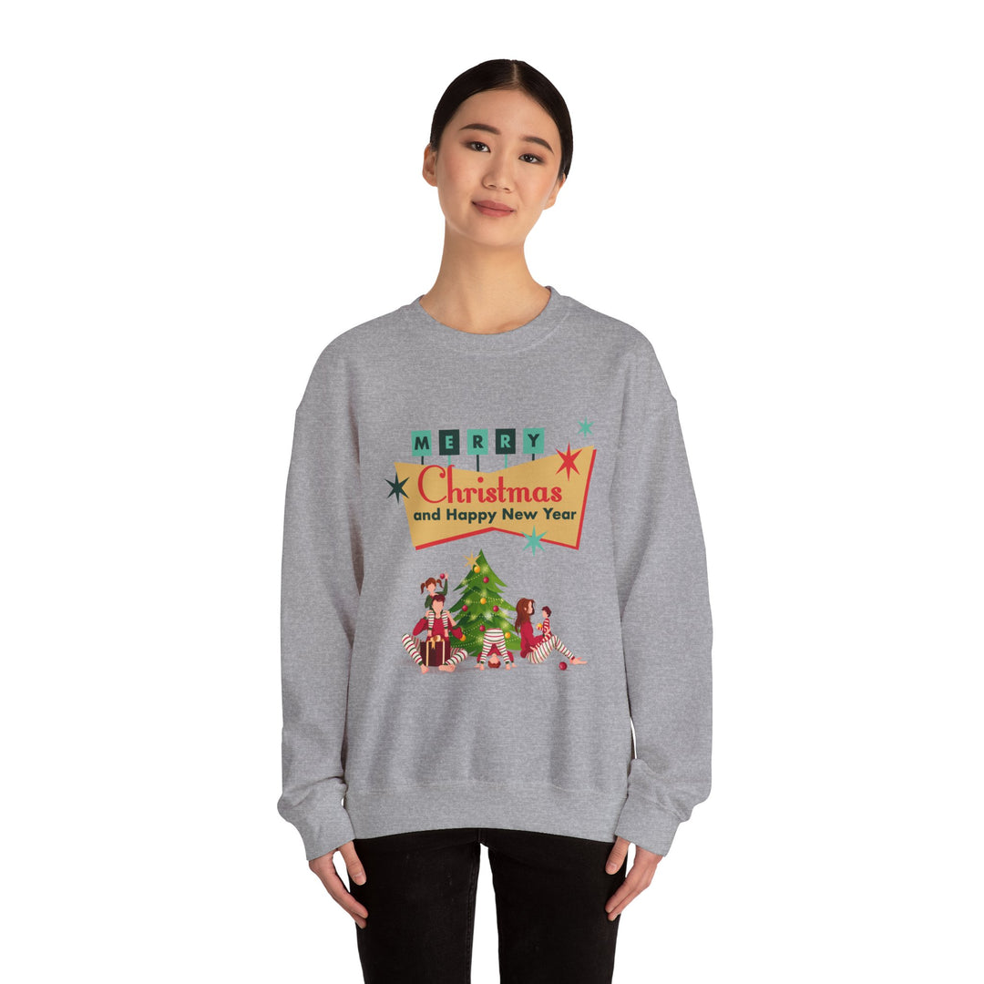 Christmas Crewneck Sweatshirt - "Merry Christmas and Happy New Year" Retro Holiday Design