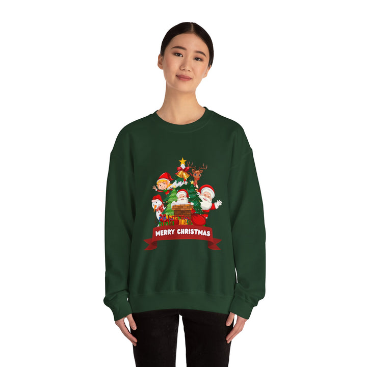 Christmas Crewneck Sweatshirt – Cute Santa & Elves "Merry Christmas" Holiday Pullover
