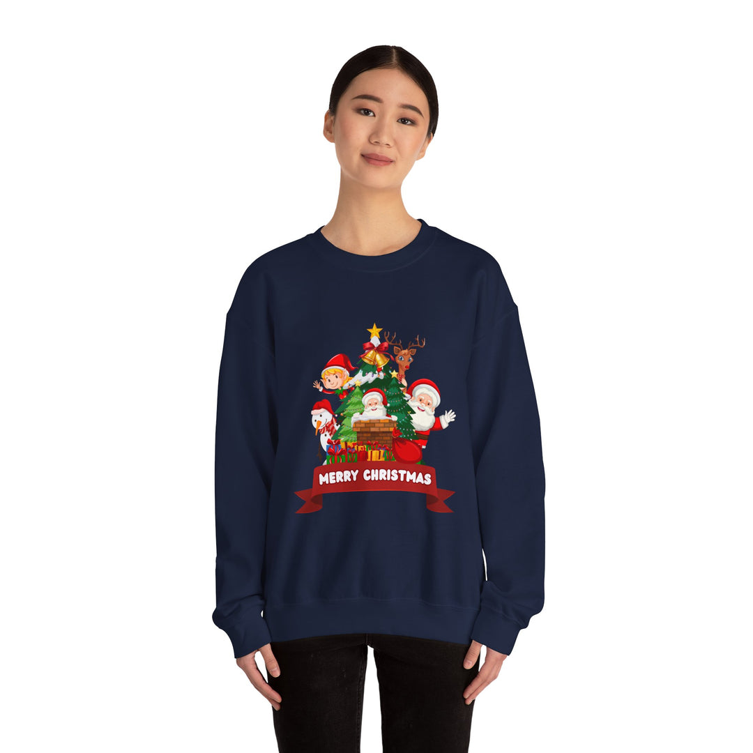 Christmas Crewneck Sweatshirt – Cute Santa & Elves "Merry Christmas" Holiday Pullover