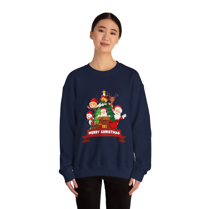 Christmas Crewneck Sweatshirt – Cute Santa & Elves "Merry Christmas" Holiday Pullover