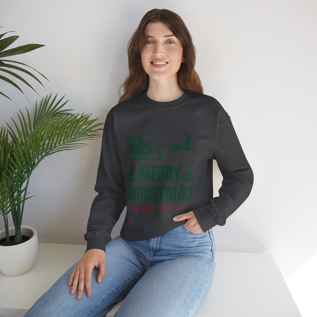 Christmas Sweatshirt - 'Merry Christmas and Happy New Year' Santa Sleigh Crewneck