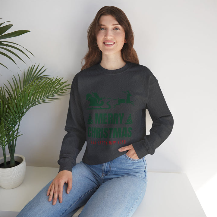 Christmas Sweatshirt - 'Merry Christmas and Happy New Year' Santa Sleigh Crewneck