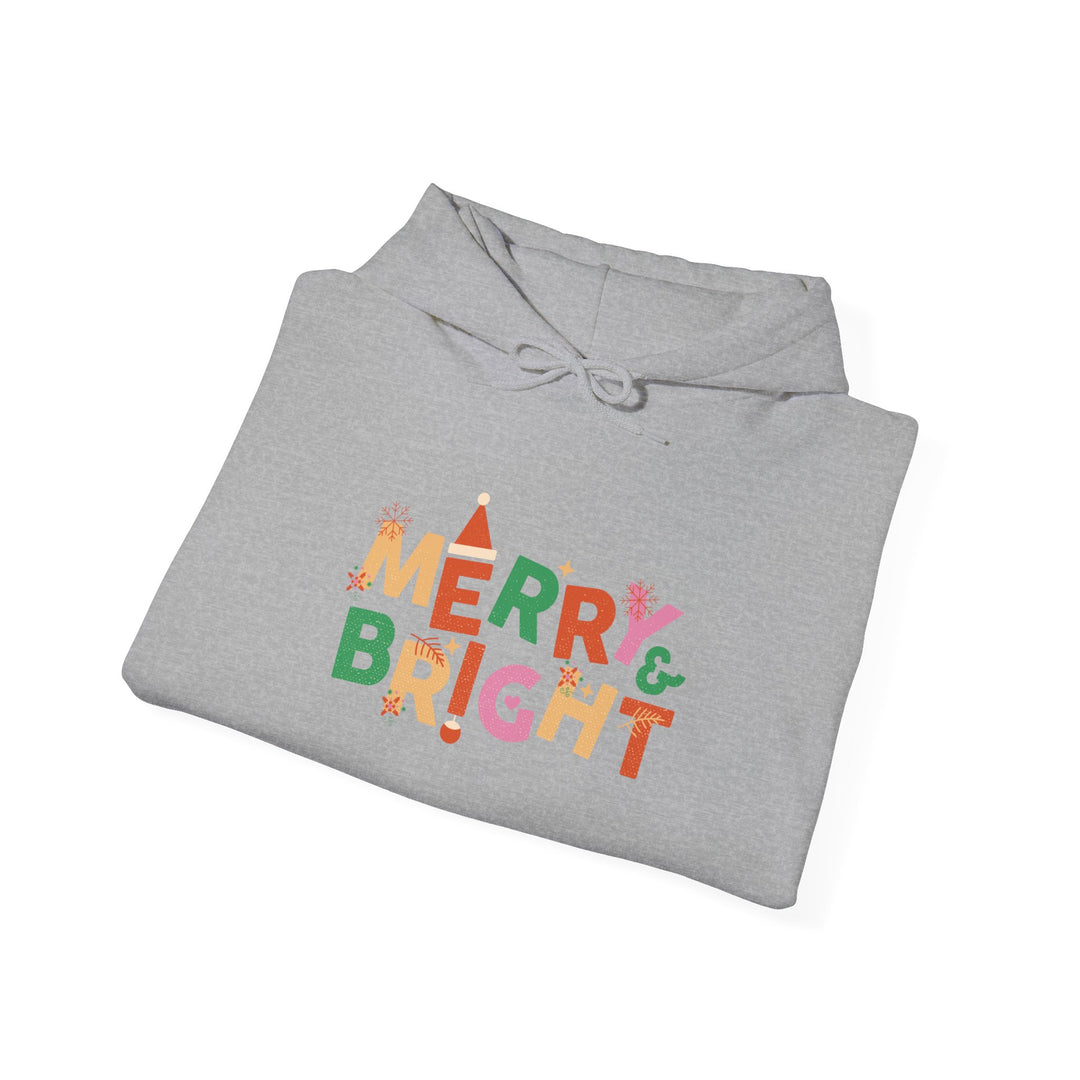 Merry & Bright Holiday Hoodie — Colorful Christmas Graphic Sweatshirt