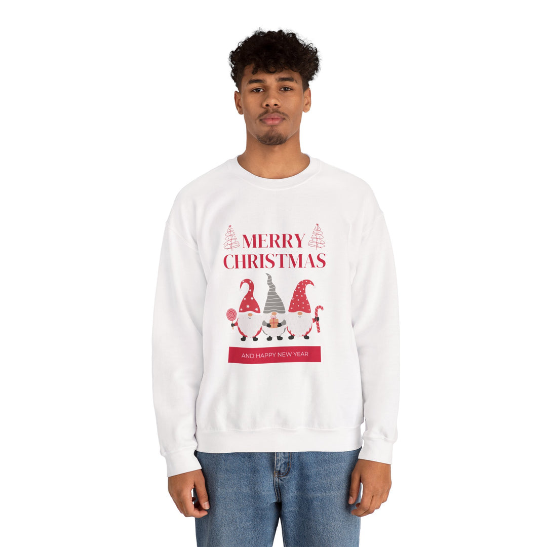 Christmas Gnome Crewneck Sweatshirt - "Merry Christmas and Happy New Year" Holiday Sweatshirt