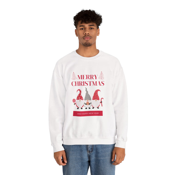 Christmas Gnome Crewneck Sweatshirt - "Merry Christmas and Happy New Year" Holiday Sweatshirt