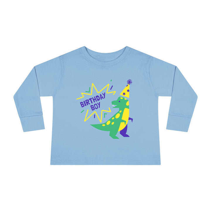 Birthday Boy Toddler Long Sleeve Tee — Cute Party Dinosaur Design