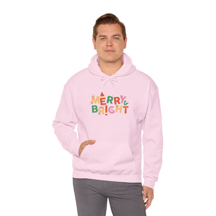 Merry & Bright Holiday Hoodie — Colorful Christmas Graphic Sweatshirt